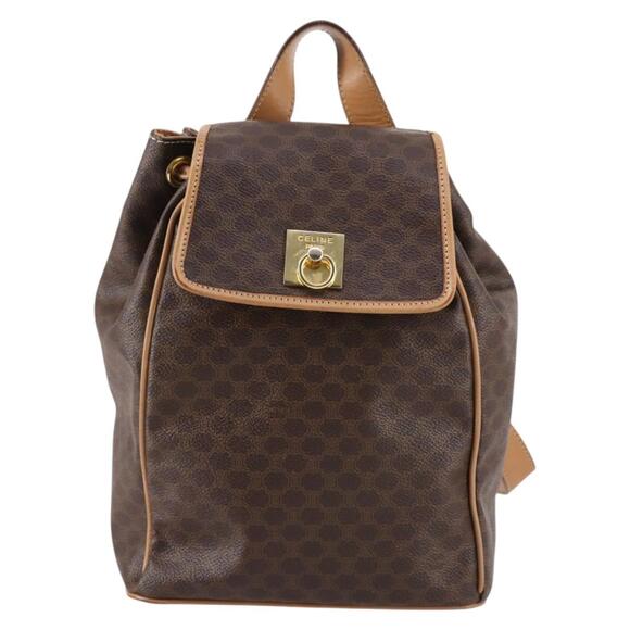 CELINE Macadam Canvas Backpack Pvc Leather Brown Gold - Picture 2 of 13